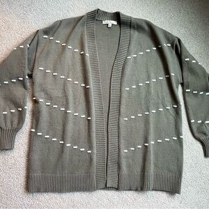 Les Serein Olive Green Open-Front Cardigan Sweater